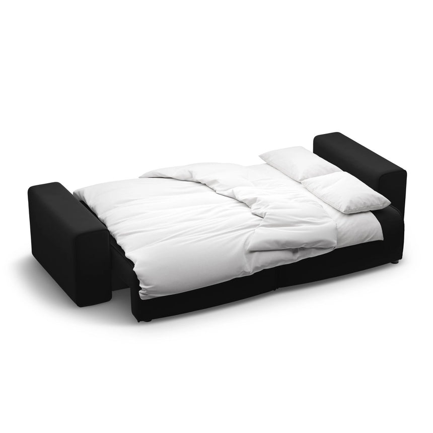 Victor 3-Sitzer Sofa, ausklappbar, mit Schlaffunktion und Bettkasten, aus Samt in Schwarz (Paris Black), 246x100 cm von Micadoni – Bild 7
