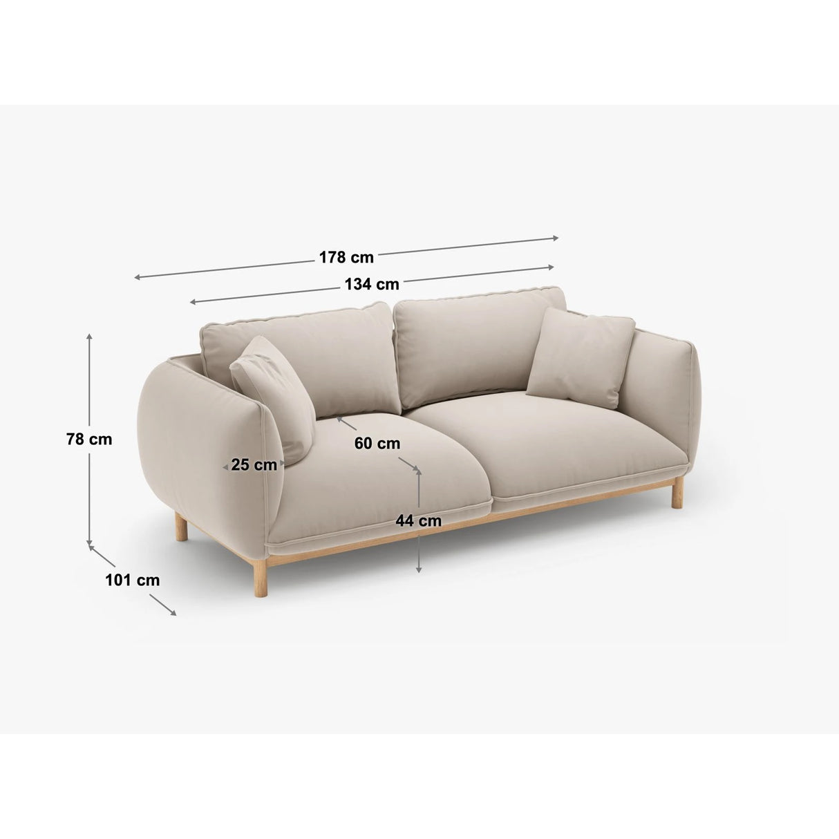 Ada 2-Sitzer Sofa aus Samt oder Strukturstoff, 178x101 cm – Bild 2