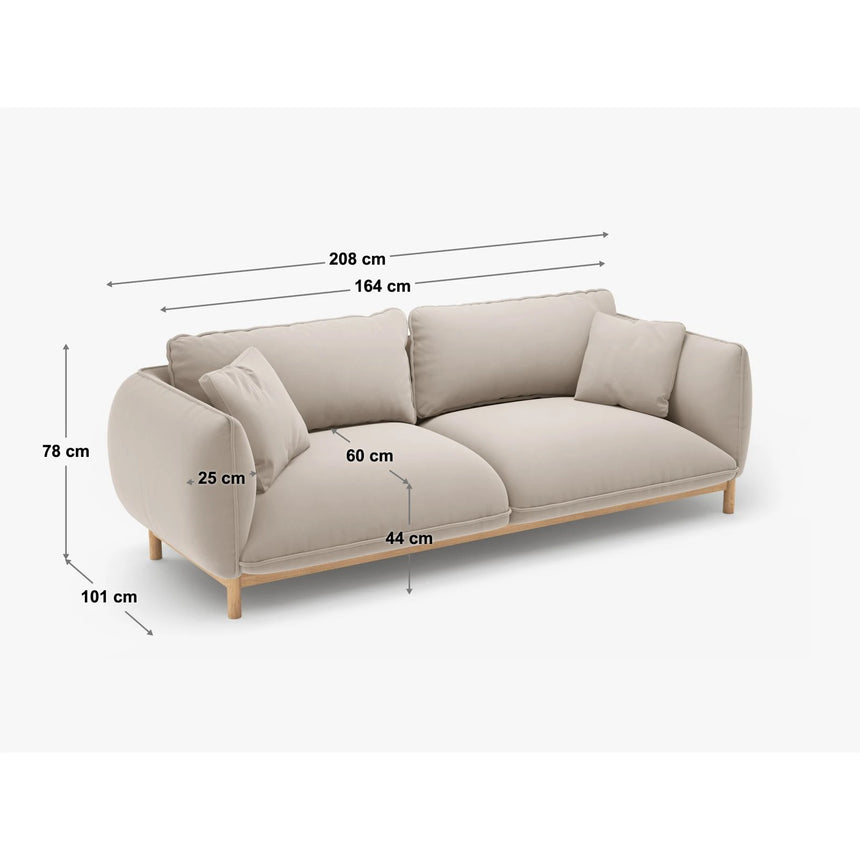 Ada 3-Sitzer Sofa aus Samt oder Strukturstoff, 208x101 cm – Bild 2