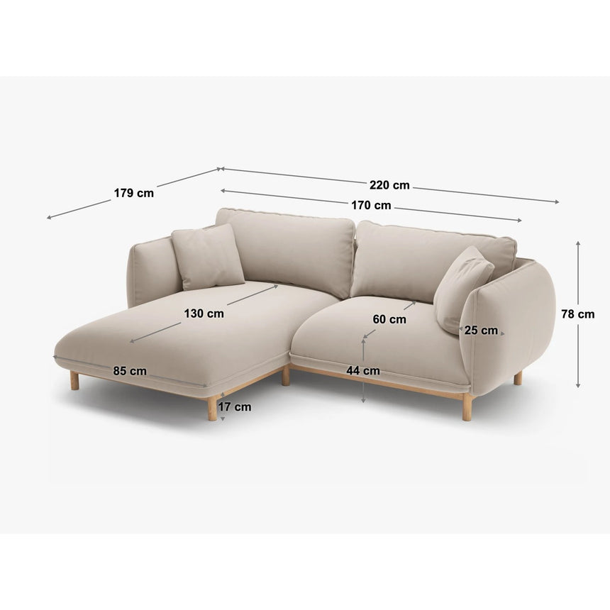 Ada Ecksofa Links aus Samt (Casino Black) in Schwarz, 220x179 cm – Bild 2
