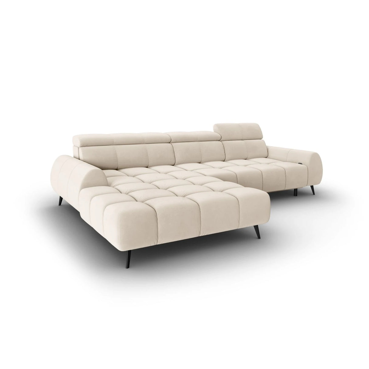 Alyse 5-Sitzer Ecksofa Links, elektrisch verstellbar, mit Bezug aus Samt oder Strukturstoff, 295x188 cm – Bild 5