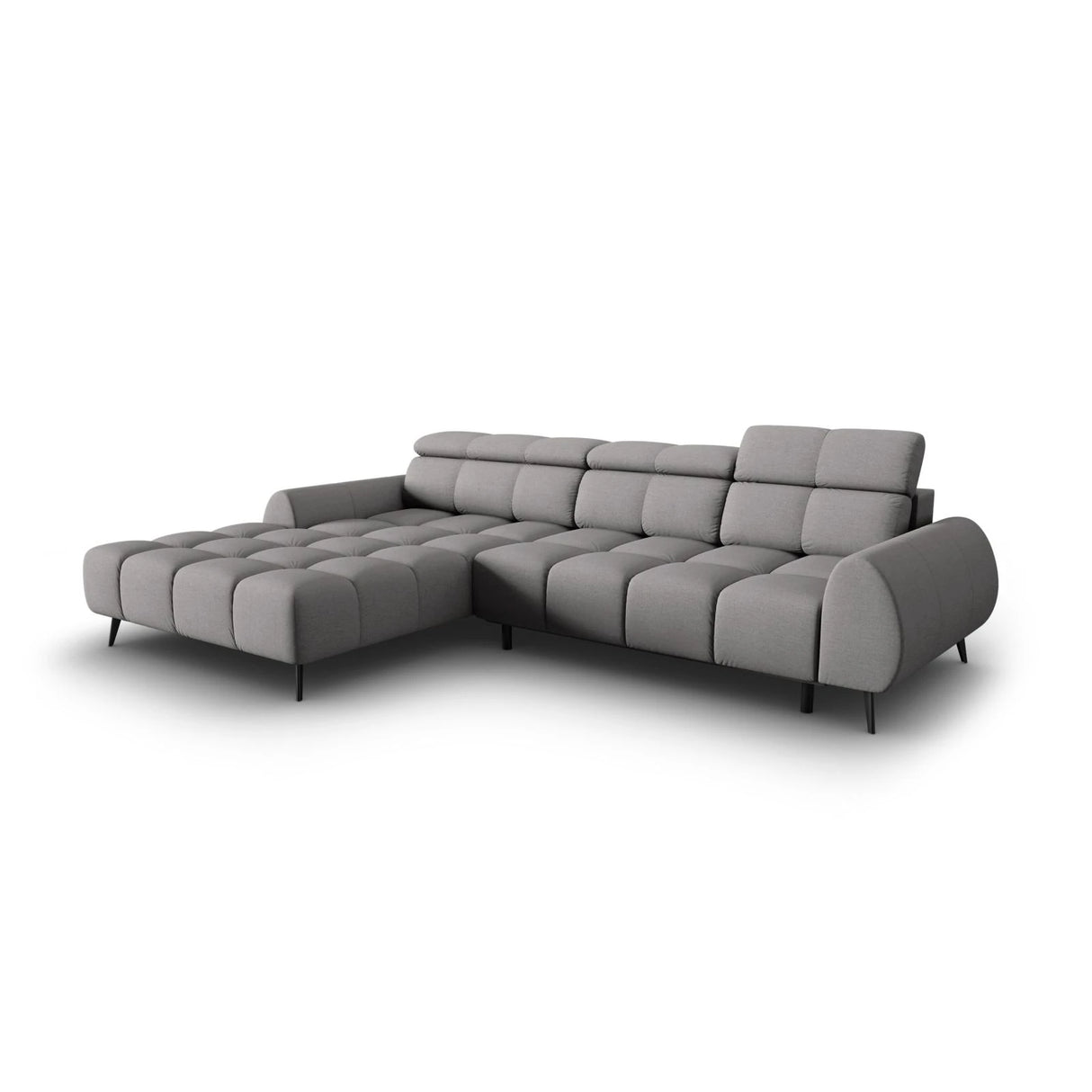 Alyse 5-Sitzer Ecksofa Links, elektrisch verstellbar, mit Bezug aus Strukturierter Stoff (Nea 07) in Hellgrau, 295x188 cm – Bild 1