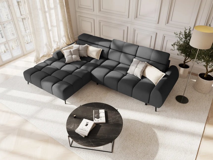 Alyse 5-Sitzer Ecksofa Links, elektrisch verstellbar, mit Bezug aus Strukturierter Stoff (Nea 16) in Dunkelgrau, 295x188 cm – Bild 2