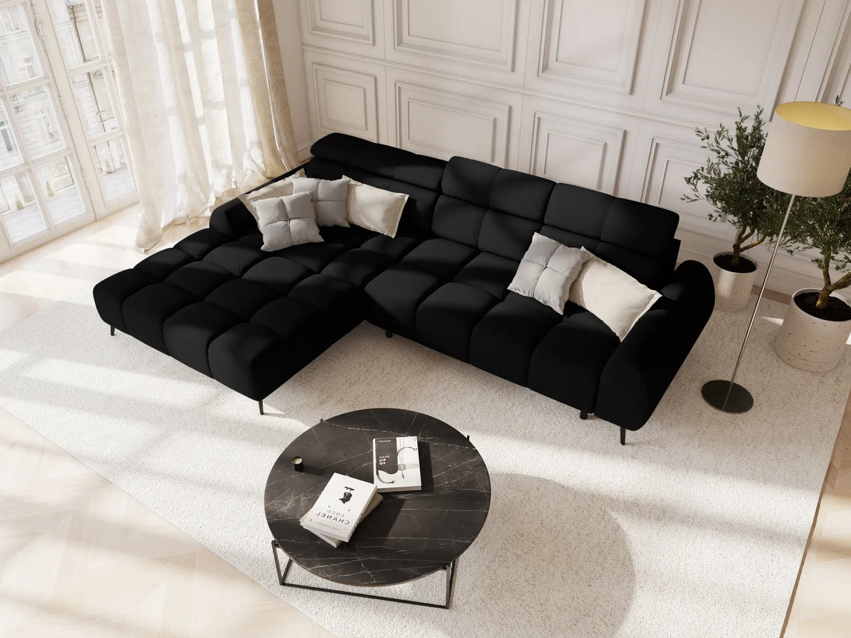 Alyse 5-Sitzer Ecksofa Links, elektrisch verstellbar, mit Bezug aus Strukturierter Stoff (Nea 19) in Schwarz, 295x188 cm – Bild 2