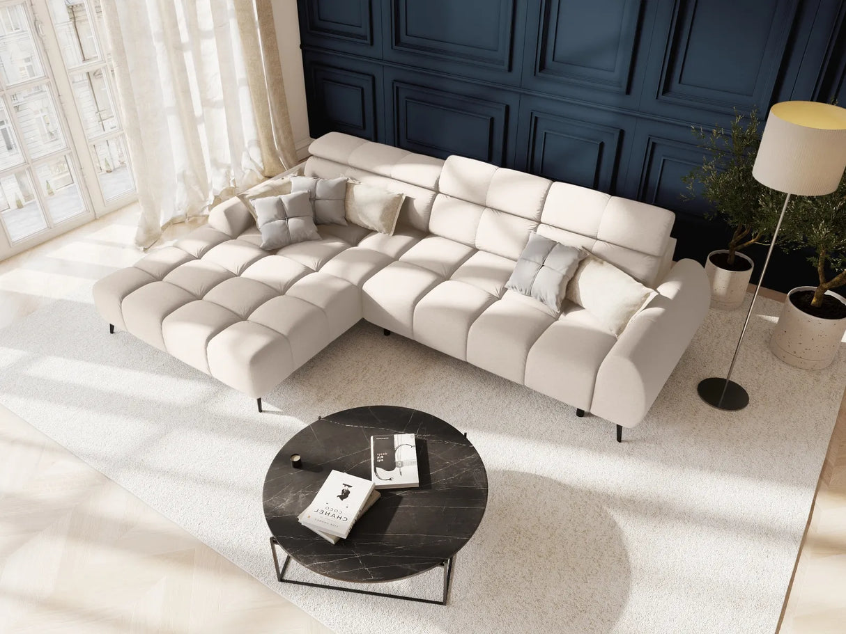 Alyse 5-Sitzer Ecksofa Links, elektrisch verstellbar, mit Bezug aus Strukturierter Stoff (Nea 23) in Leichtes Beige, 295x188 cm – Bild 2