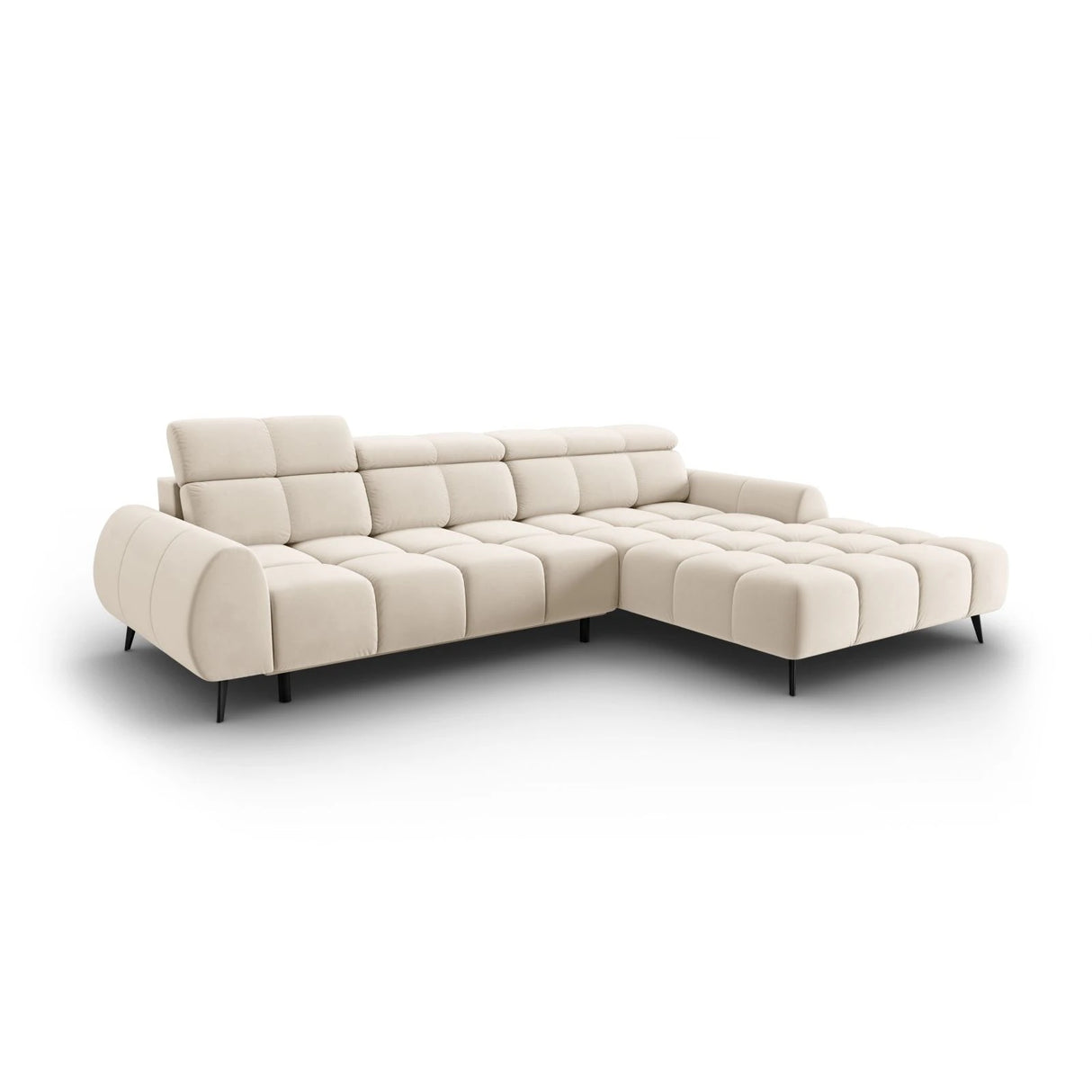Alyse 5-Sitzer Ecksofa Rechts, elektrisch verstellbar, mit Bezug aus Samt oder Strukturstoff, 295x188 cm – Bild 1