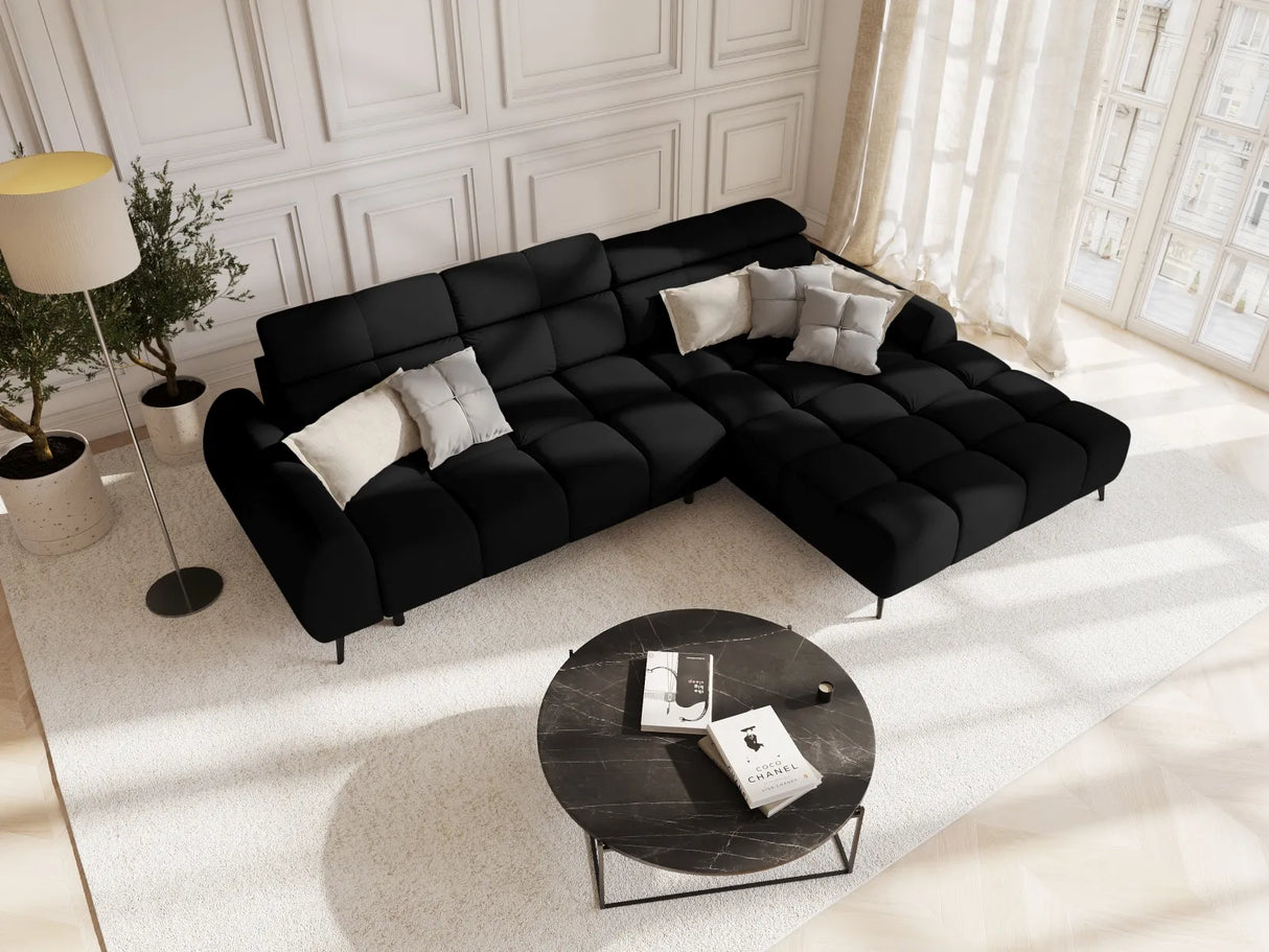 Alyse 5-Sitzer Ecksofa Rechts, elektrisch verstellbar, mit Bezug aus Strukturierter Stoff (Nea 19) in Schwarz, 295x188 cm – Bild 2