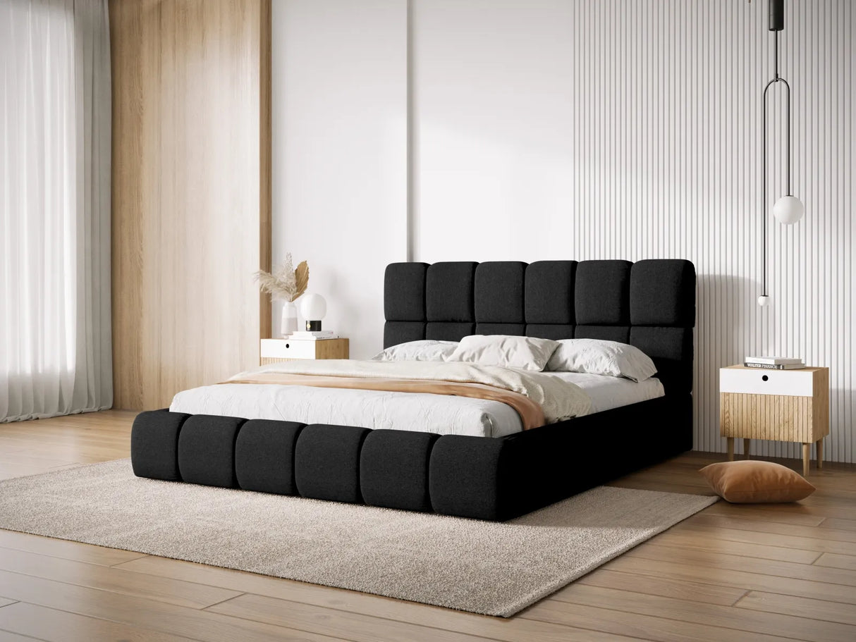 Bellis Bett mit Kopfteil und Stauraum Bezug aus Chenille (Haga19) in Schwarz, 200x200 cm – Bild 7