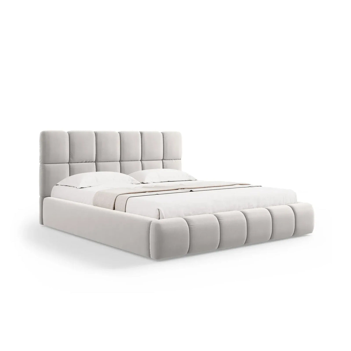 Bellis Bett mit Kopfteil und Stauraum Bezug aus Samt oder Chenille, 200x200 cm - ZEN ZONE Furniture