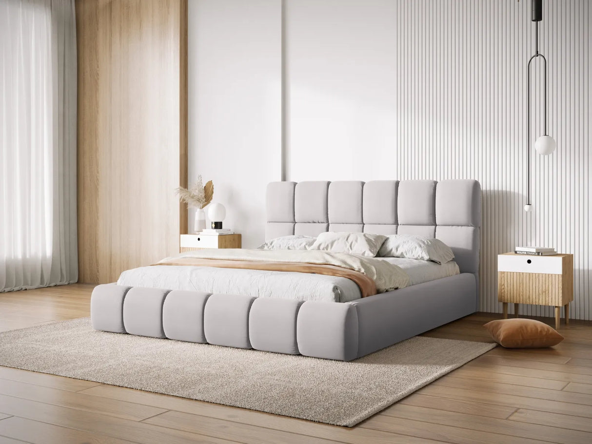 Bellis Bett mit Kopfteil und Stauraum Bezug aus Samt (Blu03) in Silber, 180x200 cm – Bild 7