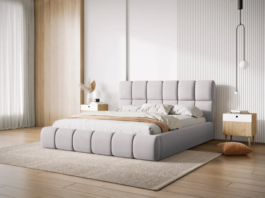 Bellis Bett mit Kopfteil und Stauraum Bezug aus Samt (Blu03) in Silber, 200x200 cm – Bild 2