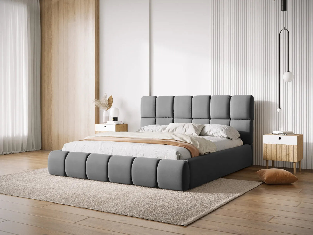 Bellis Bett mit Kopfteil und Stauraum Bezug aus Samt (Blu14) in Grau, 200x200 cm – Bild 1