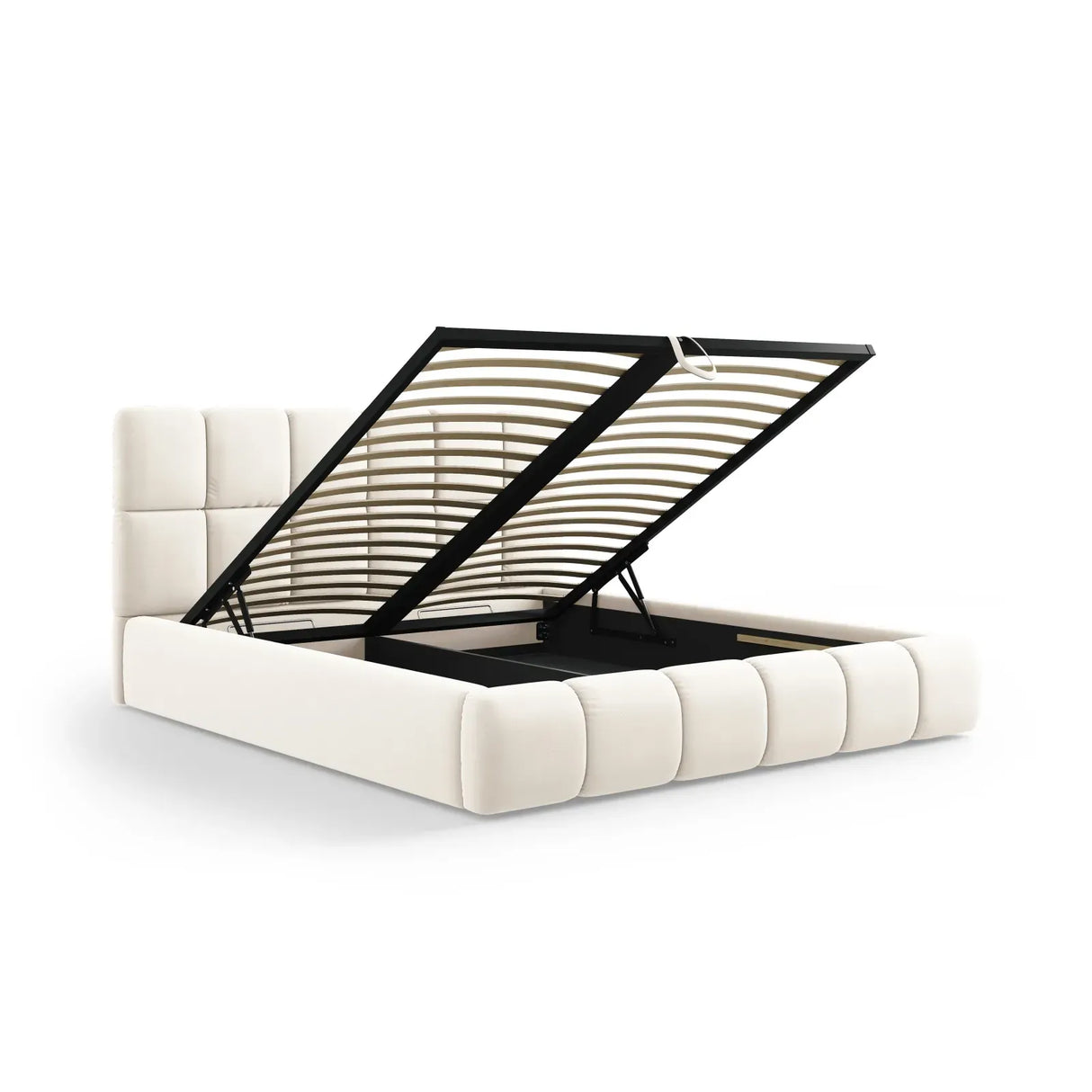 Bellis Bett mit Kopfteil und Stauraum Bezug aus Samt oder Chenille, 200x200 cm - ZEN ZONE Furniture