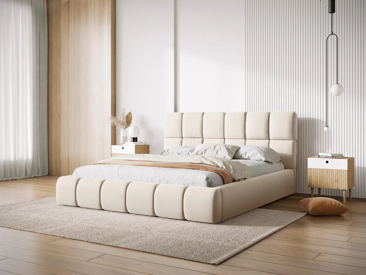 Bellis Bett mit Kopfteil und Stauraum Bezug aus Samt (Blu22) in Leichtes Beige, 200x200 cm – Bild 6