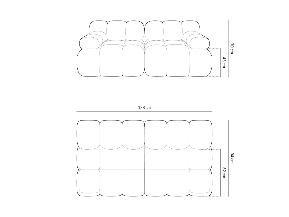 Bellis Modulares 2-Sitzer Sofa 188 cm mit Samt-Bezug (Blu68) in Gelb – Bild 3