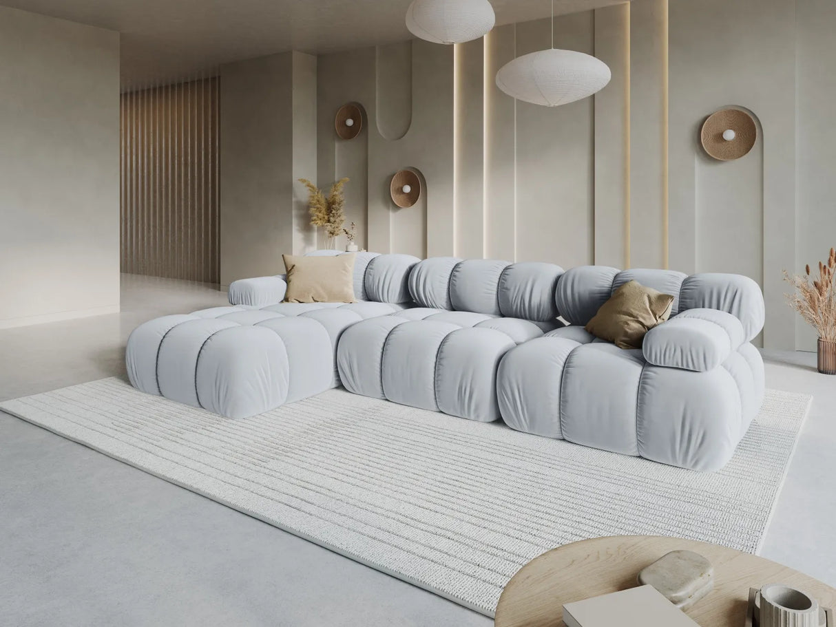 Bellis Modulares 4-Sitzer Sofa Chaise Longue Rechts mit Samt-Stoff (Blu06) in Hellblau, 282 cm – Bild 2