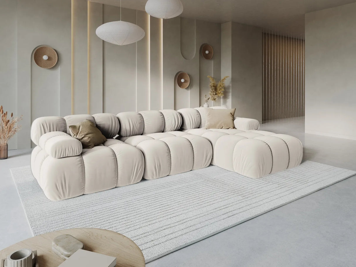 Bellis Modulares 4-Sitzer Sofa Chaise Longue Rechts mit Samt-Stoff (Blu30) in Dunkelbeige, 282 cm – Bild 9