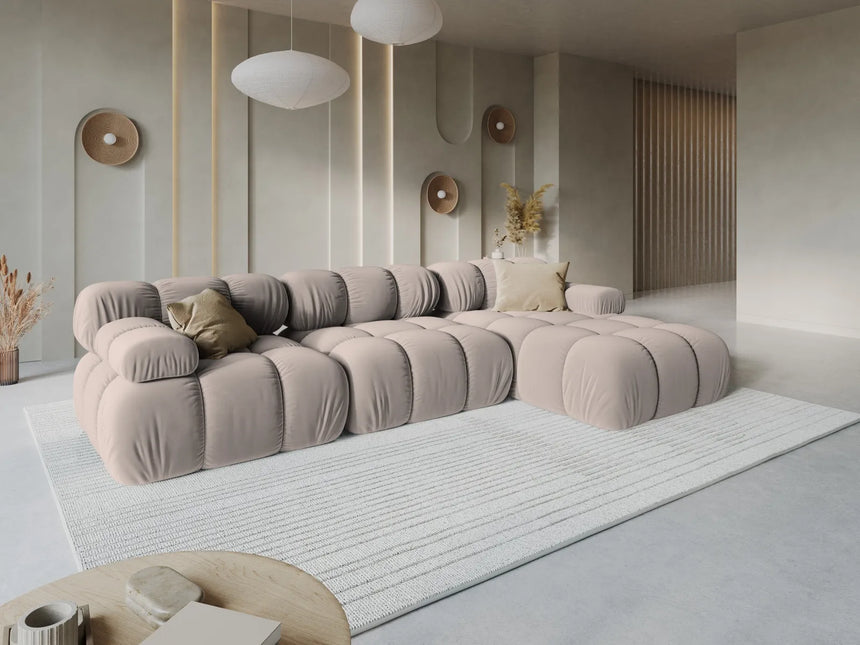 Bellis Modulares 4-Sitzer Sofa Chaise Longue Rechts mit Samt-Stoff (Blu40) in Cappuccino, 282 cm – Bild 9