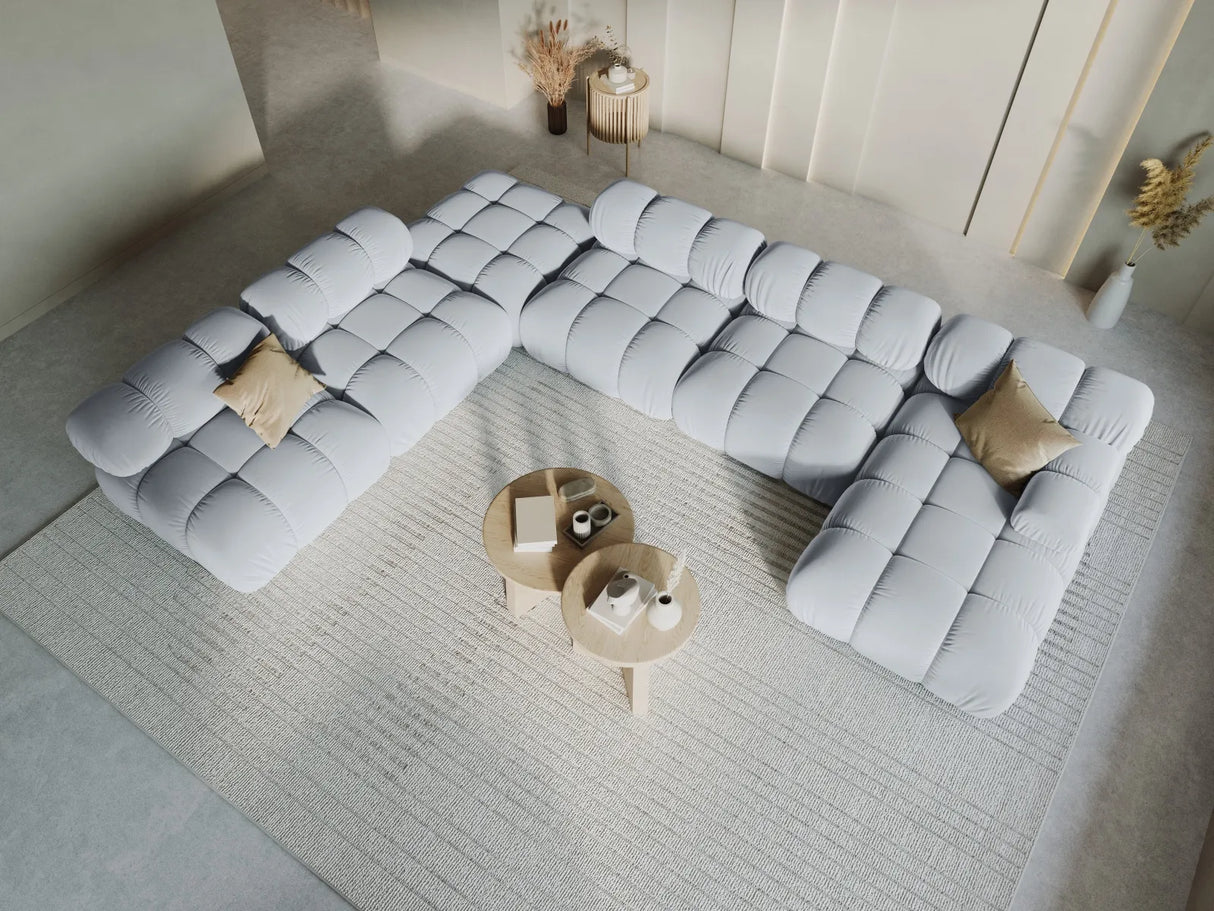 Bellis Modulares Sofa 6 Module Chaise Longue Links mit Samt-Stoff (Blu06) in Hellblau, 376x282 cm – Bild 2