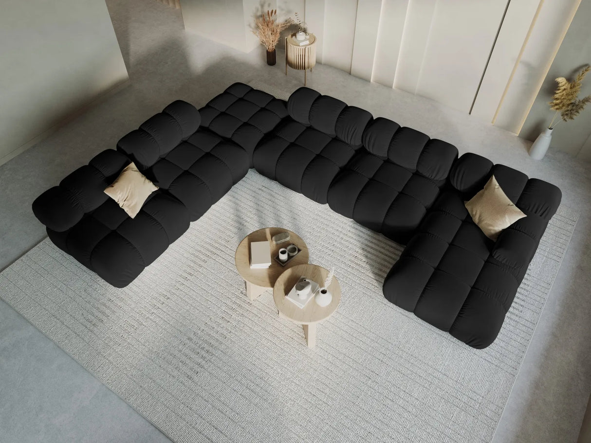 Bellis Modulares Sofa 6 Module Chaise Longue Links mit Samt-Stoff (Blu19) in Schwarz, 376x282 cm – Bild 9