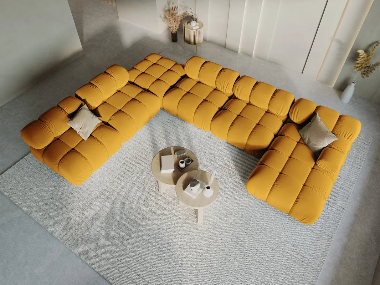 Bellis Modulares Sofa 6 Module Chaise Longue Links mit Samt-Stoff (Blu68) in Gelb, 376x282 cm – Bild 1