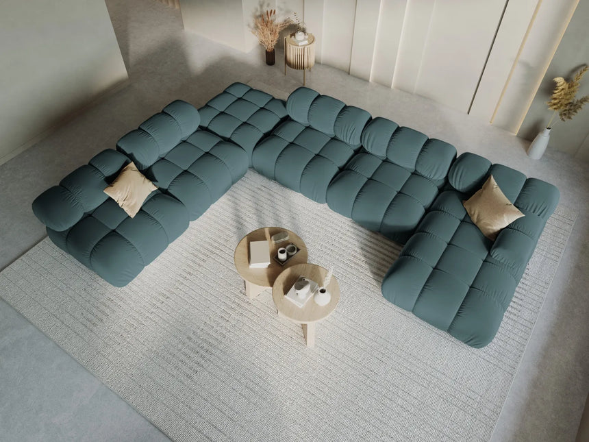 Bellis Modulares Sofa 6 Module Chaise Longue Links mit Samt-Stoff (Blu85) in Türkis, 376x282 cm – Bild 2