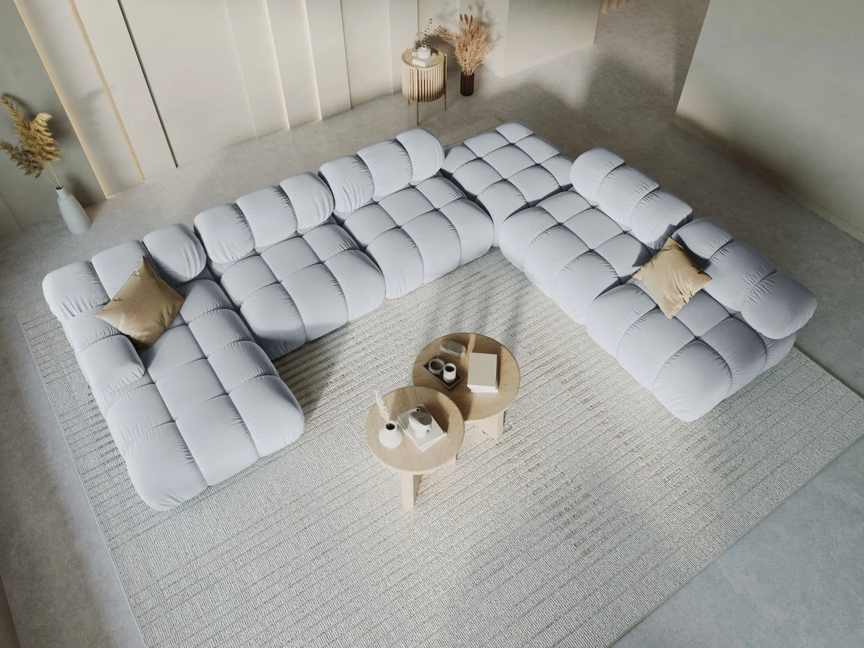 Bellis Modulares Sofa 6 Module Chaise Longue Rechts mit Samt-Stoff (Blu06) in Hellblau, 376x282 cm – Bild 9