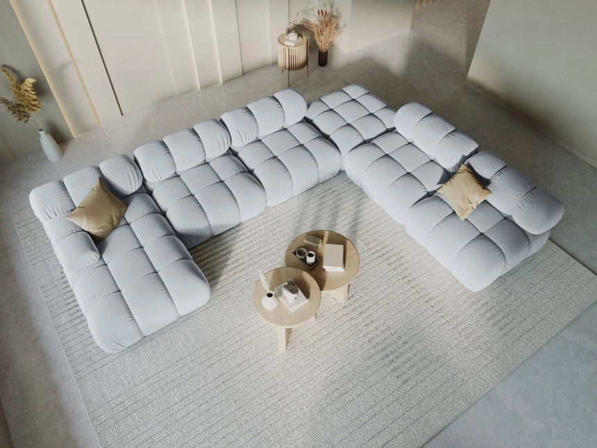 Bellis Modulares Sofa 6 Module Chaise Longue Rechts mit Samt-Stoff (Blu06) in Hellblau, 376x282 cm – Bild 9
