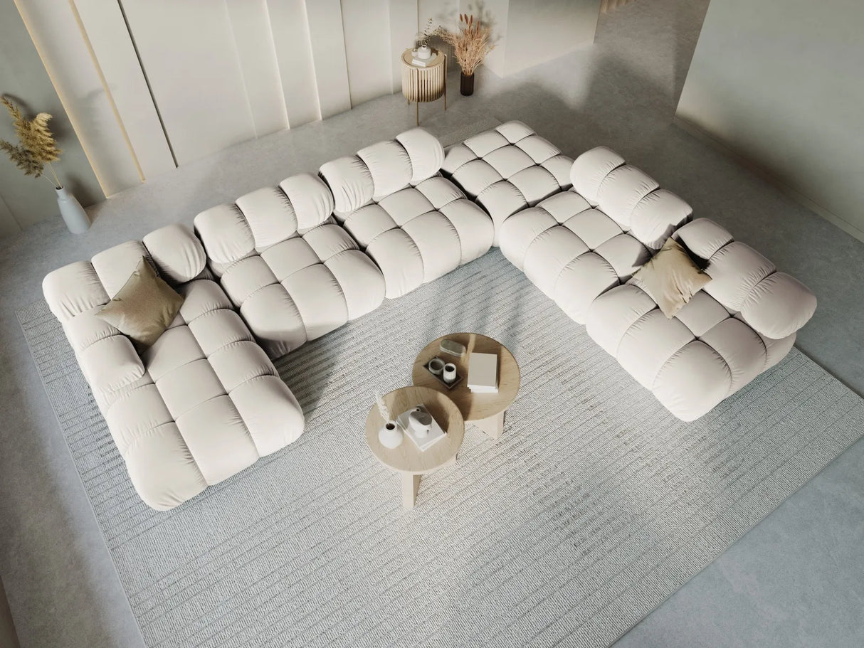 Bellis Modulares Sofa 6 Module Chaise Longue Rechts mit Samt-Stoff (Blu30) in Dunkelbeige, 376x282 cm – Bild 9