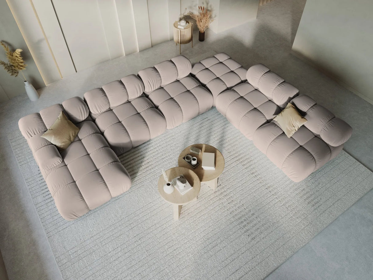 Bellis Modulares Sofa 6 Module Chaise Longue Rechts mit Samt-Stoff (Blu40) in Cappuccino, 376x282 cm – Bild 3