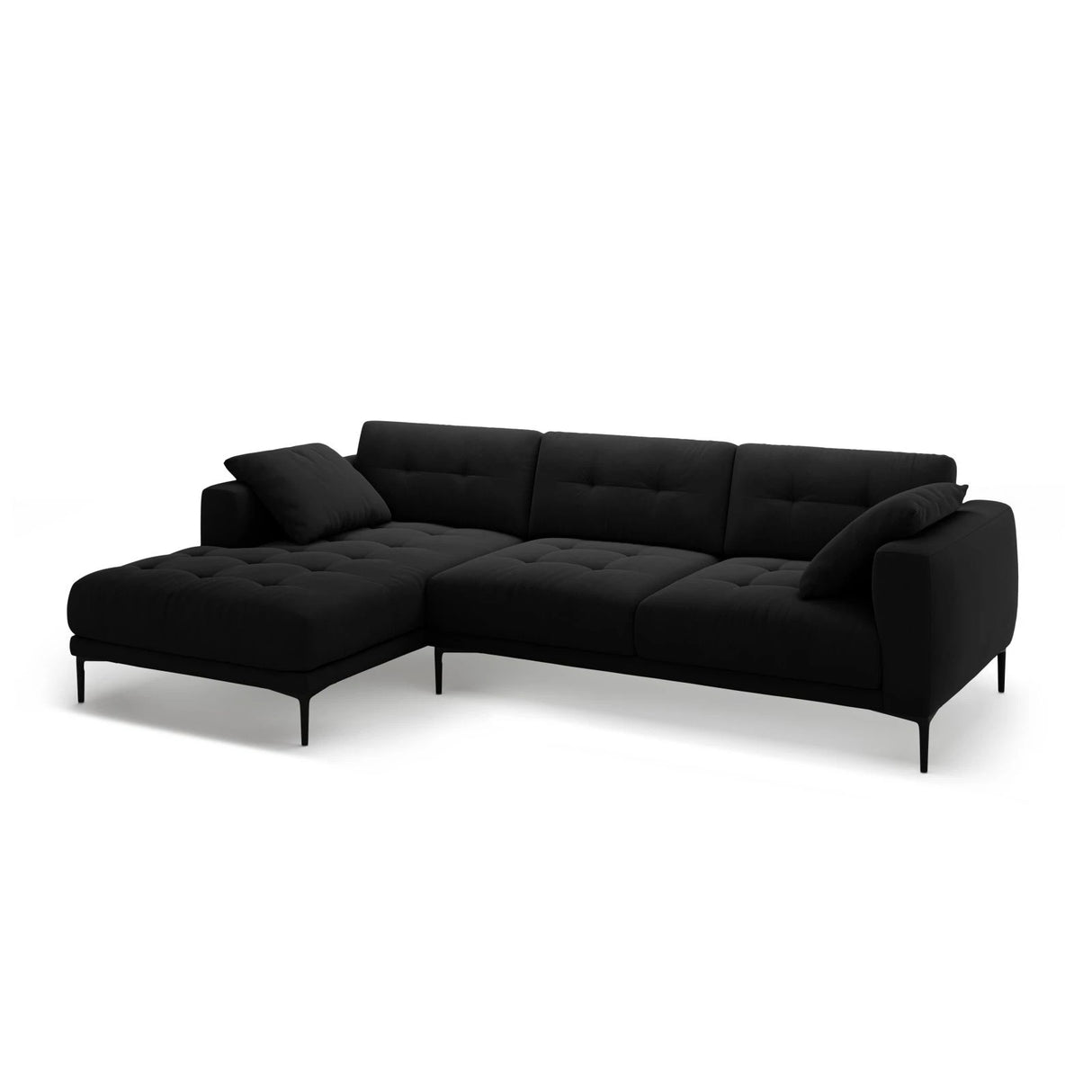 Bemy Ecksofa Links aus Samt (Salvador 19) in Schwarz, 295x174 cm – Bild 2