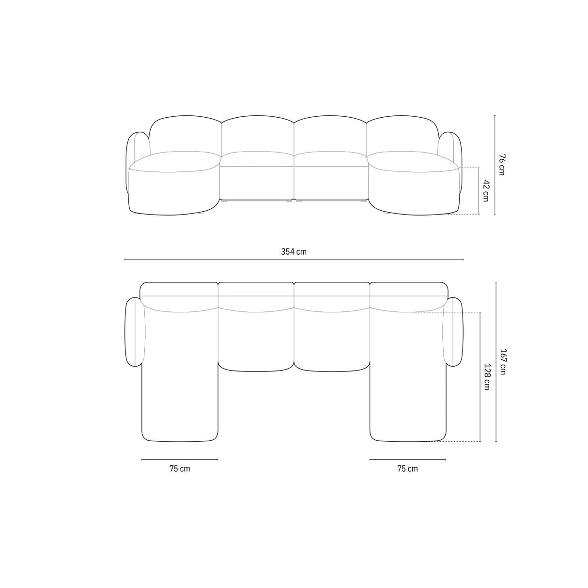 Blair 6-Sitzer Panorama-Sofa mit Bezug aus Samt oder Chenille, 354x167 cm – Bild 3