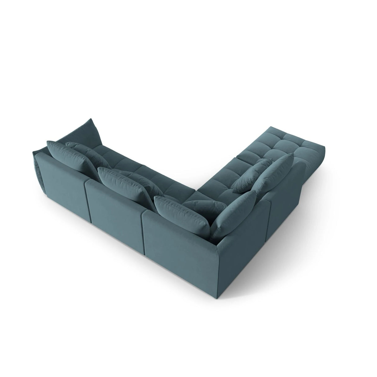 Bloom modulares 4-Sitzer Ecksofa Links, mit Bezug aus Samt (Casino Dark Blue) in Pastel Blue, 316x310 cm – Bild 4