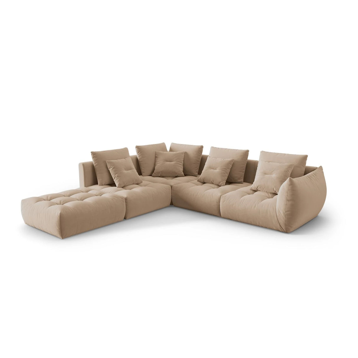 Bloom modulares 4-Sitzer Ecksofa Links, mit Bezug aus Samt (Casino Lion) in Sand, 316x310 cm – Bild 3