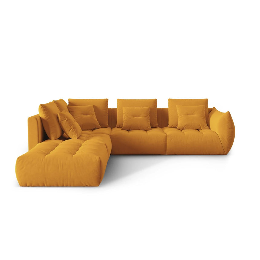 Bloom modulares 4-Sitzer Ecksofa Links, mit Bezug aus Samt (Casino Mostaza) in Gelb, 316x310 cm – Bild 1