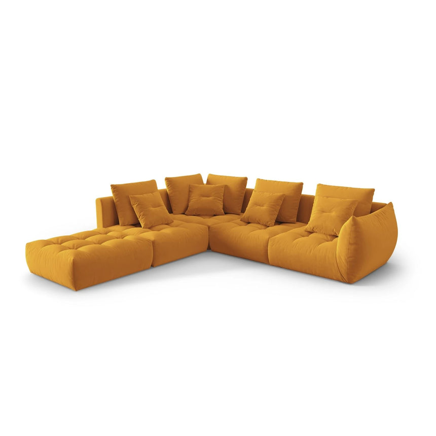 Bloom modulares 4-Sitzer Ecksofa Links, mit Bezug aus Samt (Casino Mostaza) in Gelb, 316x310 cm – Bild 3