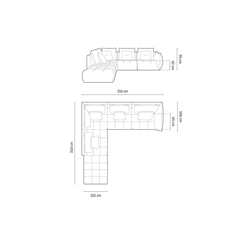 Bloom modulares 4-Sitzer Ecksofa Links, mit Bezug aus Samt (Casino Terracota) in Terrakotta, 316x310 cm – Bild 2