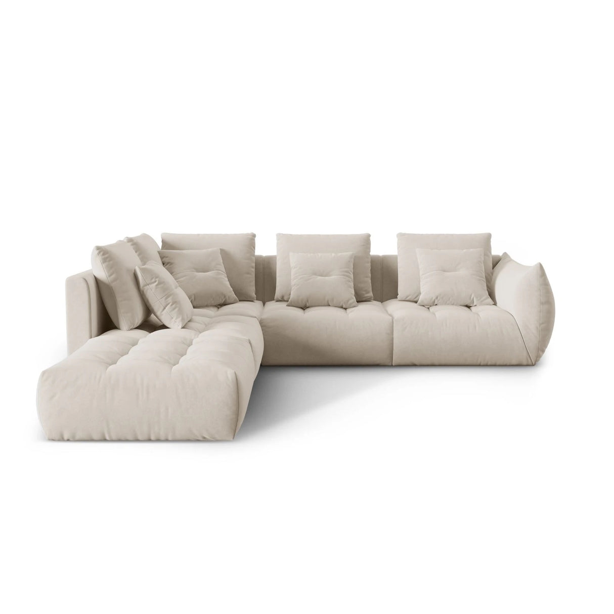 Bloom modulares 4-Sitzer Ecksofa Links, mit Bezug aus Samt oder Strukturstoff, 316x310 cm – Bild 1