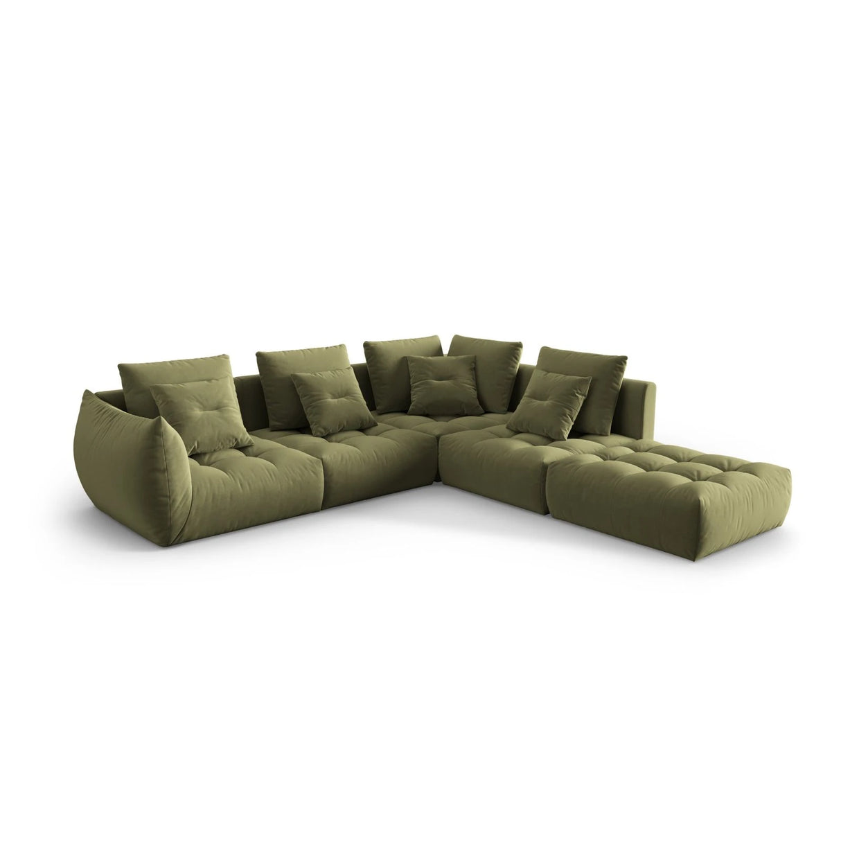 Bloom modulares 4-Sitzer Ecksofa Rechts, mit Bezug aus Samt (Casino Forest) in Hellgrün, 316x310 cm – Bild 3