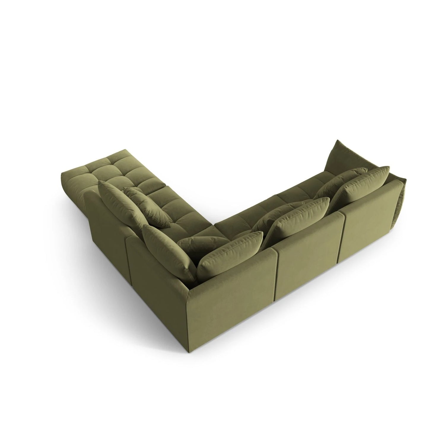 Bloom modulares 4-Sitzer Ecksofa Rechts, mit Bezug aus Samt (Casino Forest) in Hellgrün, 316x310 cm – Bild 4