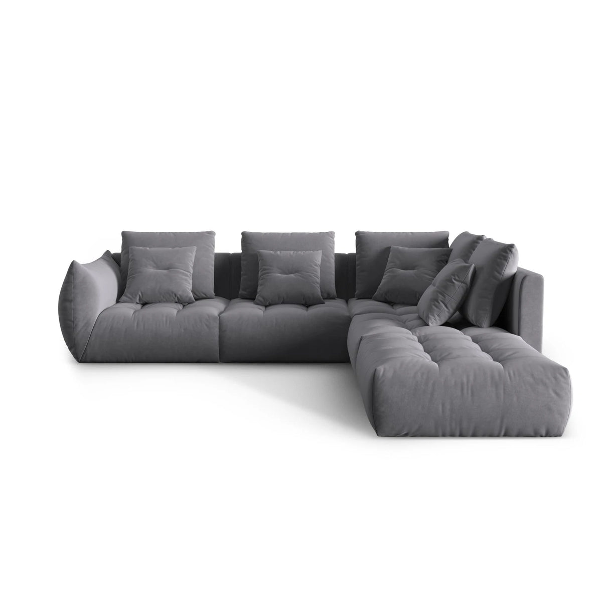 Bloom modulares 4-Sitzer Ecksofa Rechts, mit Bezug aus Samt (Casino Graphite) in Dunkelgrau, 316x310 cm – Bild 1
