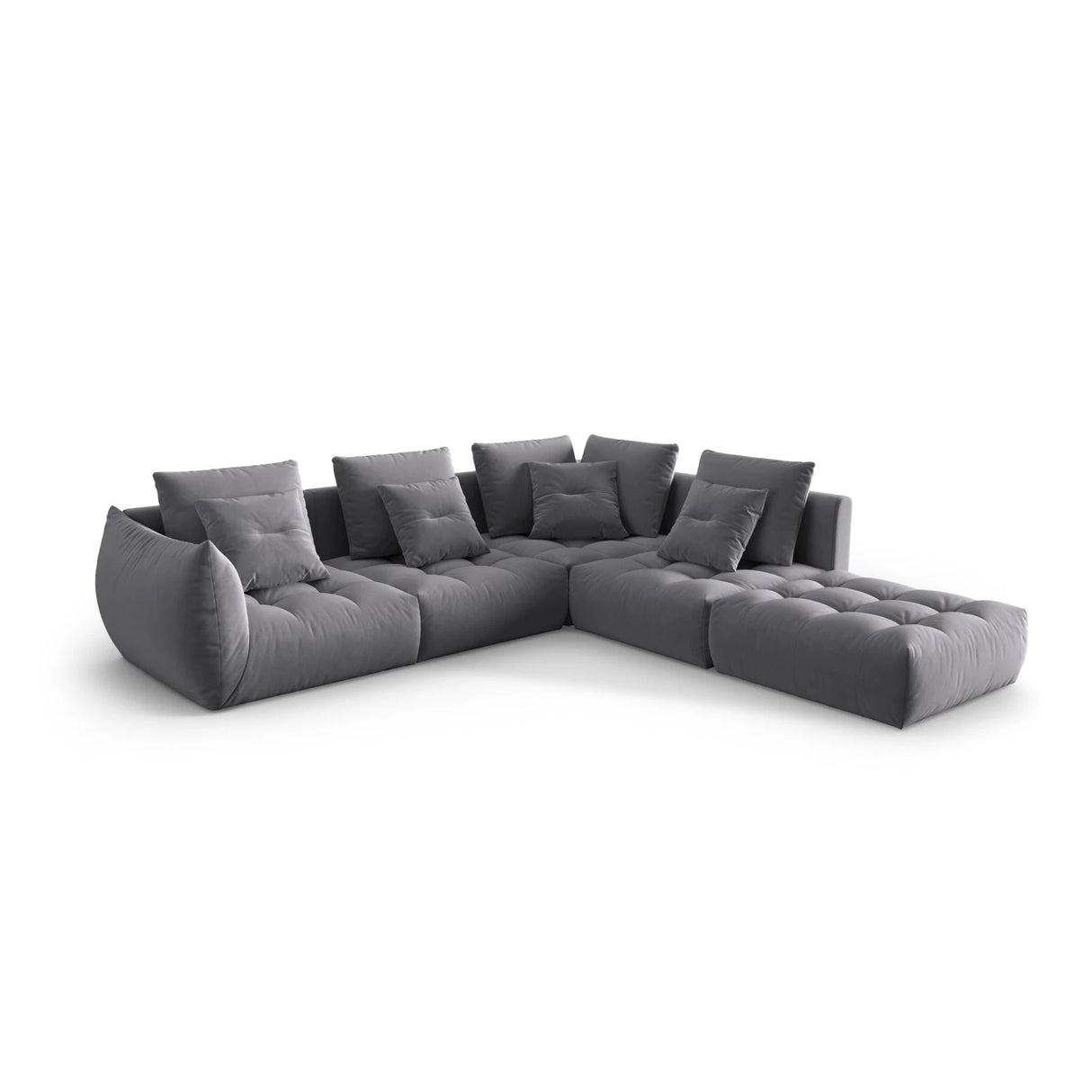 Bloom modulares 4-Sitzer Ecksofa Rechts, mit Bezug aus Samt (Casino Graphite) in Dunkelgrau, 316x310 cm – Bild 3