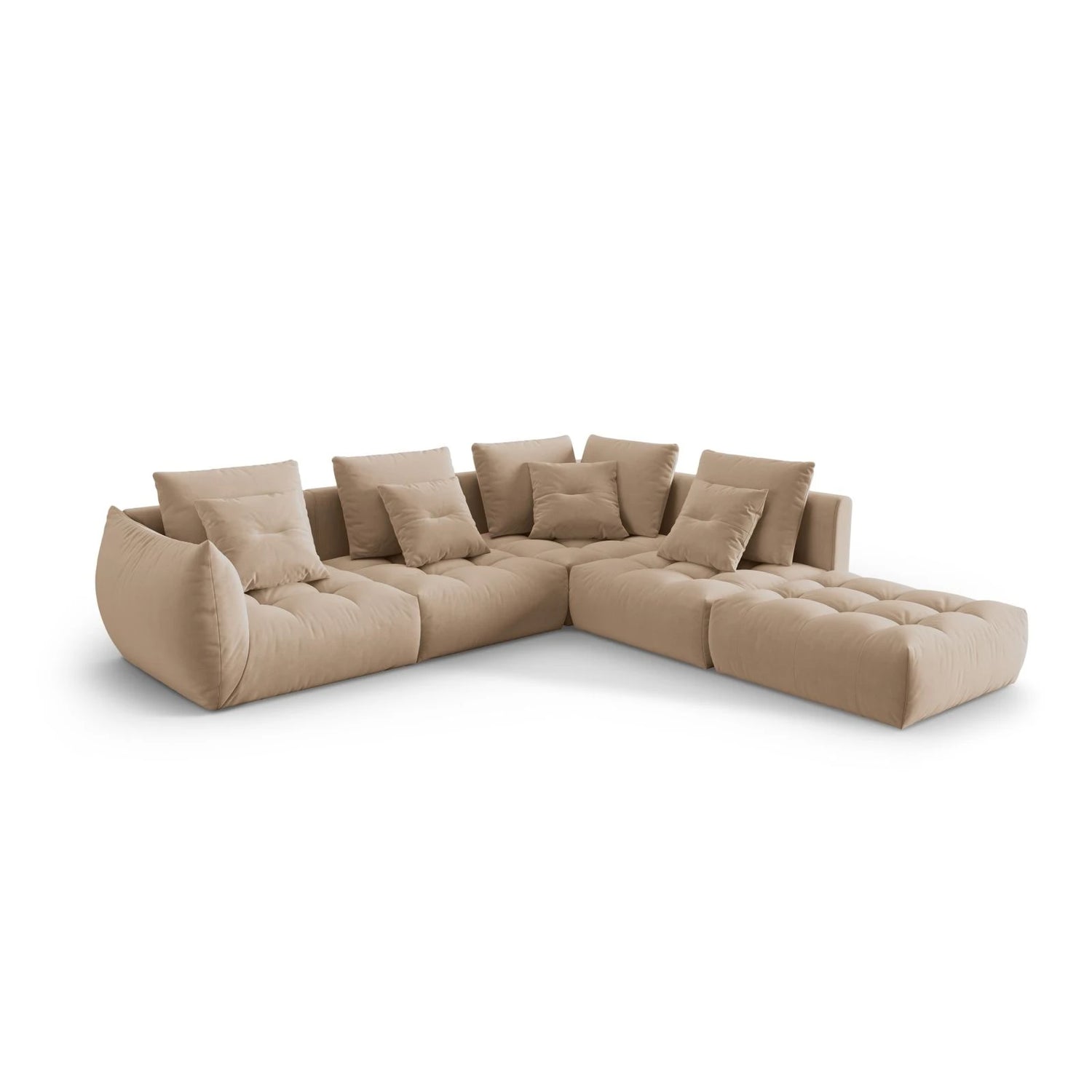 Bloom modulares 4-Sitzer Ecksofa Rechts, mit Bezug aus Samt (Casino Lion) in Sand, 316x310 cm – Bild 3