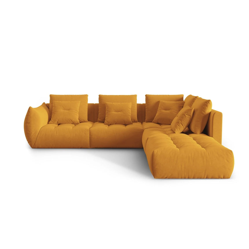 Bloom modulares 4-Sitzer Ecksofa Rechts, mit Bezug aus Samt (Casino Mostaza) in Gelb, 316x310 cm – Bild 1