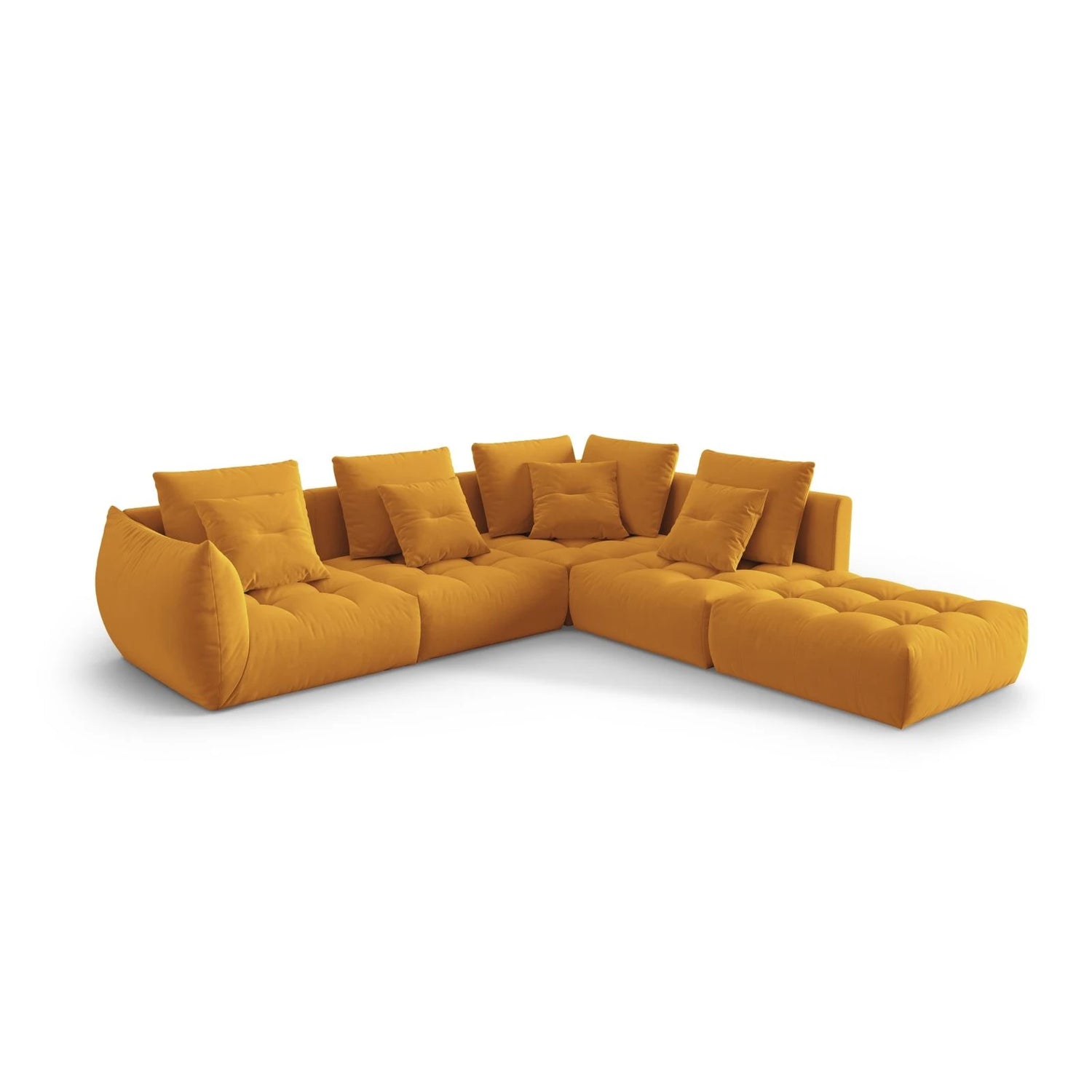Bloom modulares 4-Sitzer Ecksofa Rechts, mit Bezug aus Samt (Casino Mostaza) in Gelb, 316x310 cm – Bild 3