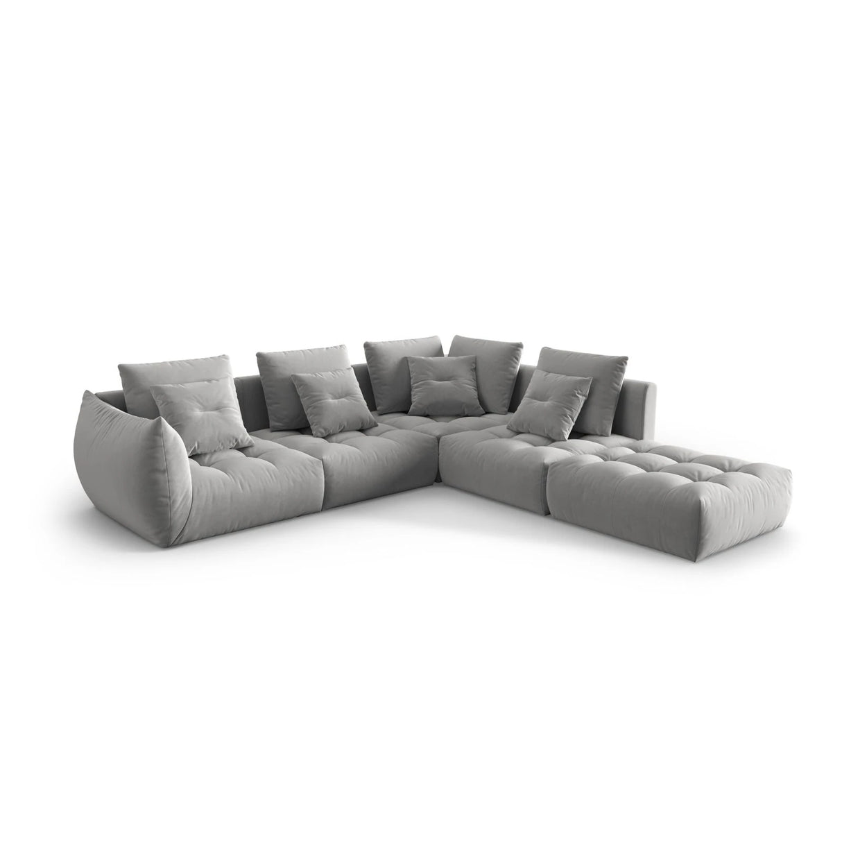 Bloom modulares 4-Sitzer Ecksofa Rechts, mit Bezug aus Samt (Casino Stone) in Grau, 316x310 cm – Bild 3