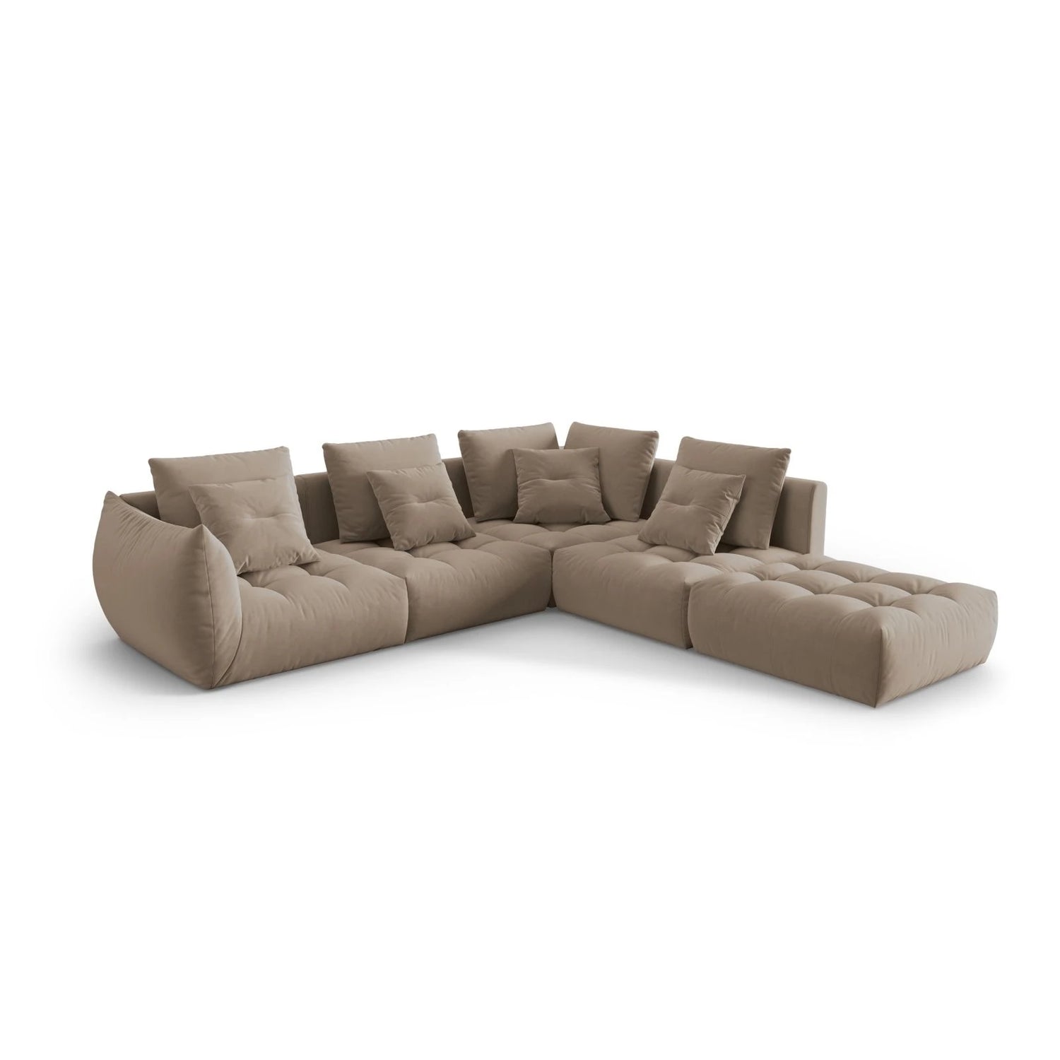 Bloom modulares 4-Sitzer Ecksofa Rechts, mit Bezug aus Samt (Casino Taupe) in Hellbraun, 316x310 cm – Bild 3