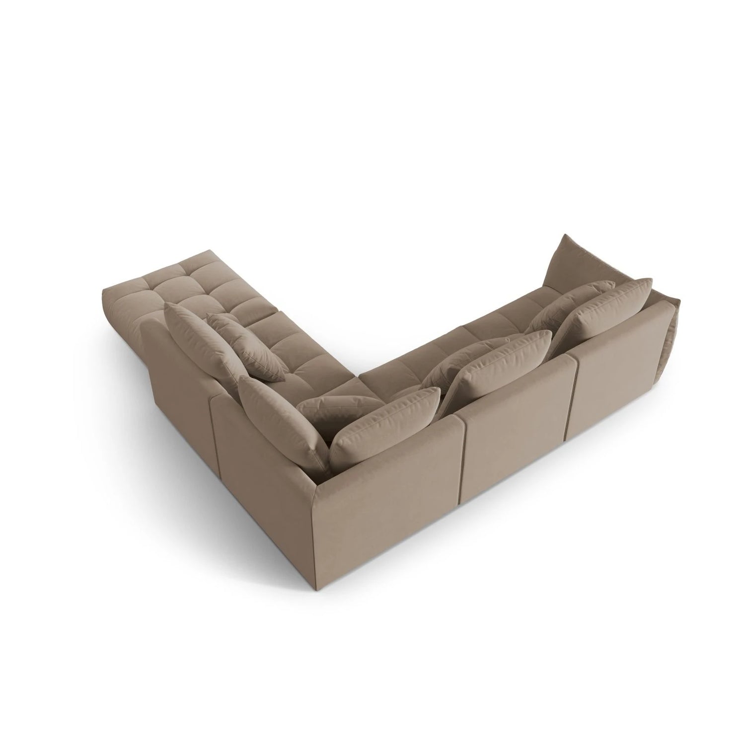 Bloom modulares 4-Sitzer Ecksofa Rechts, mit Bezug aus Samt (Casino Taupe) in Hellbraun, 316x310 cm – Bild 4