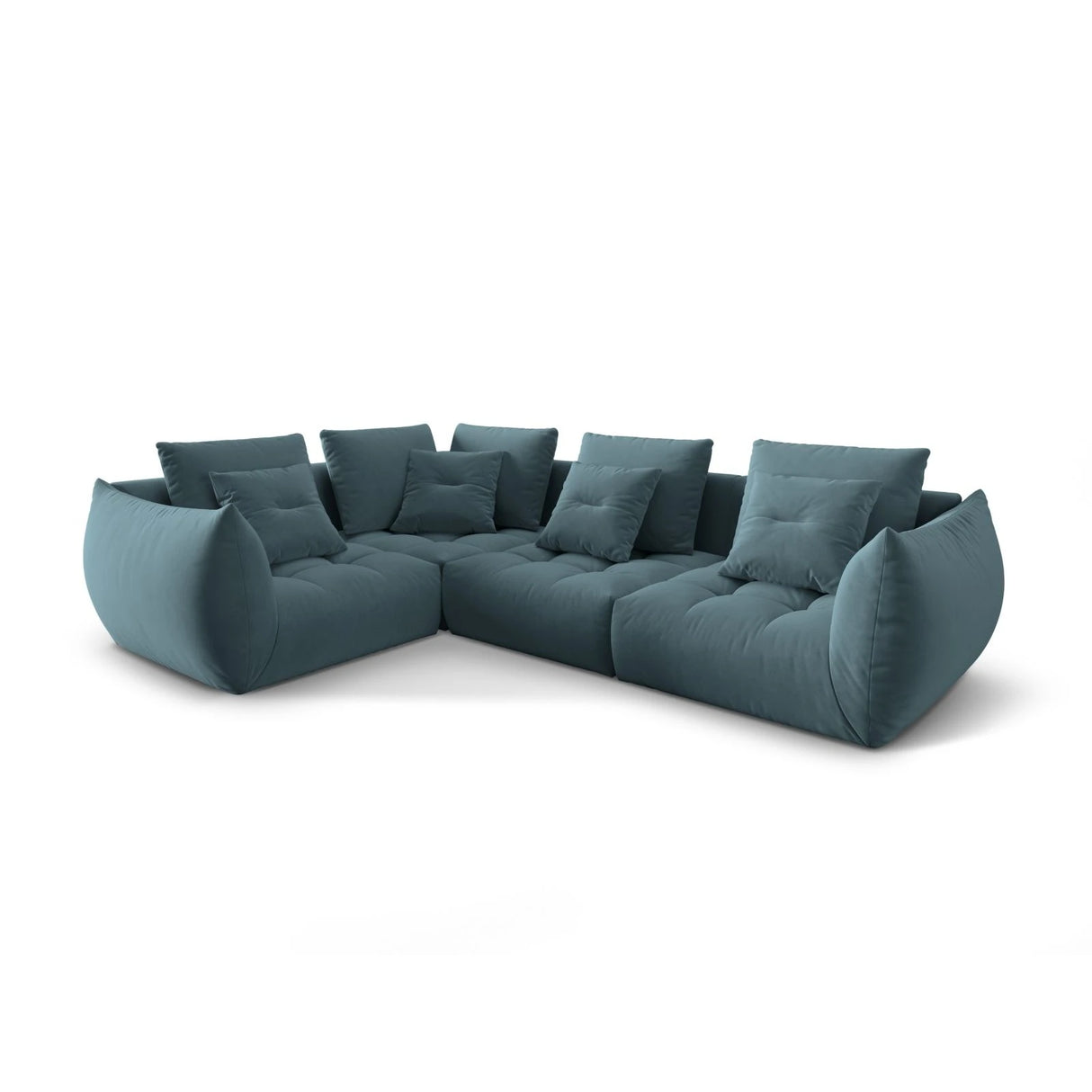 Bloom modulares 4-Sitzer Sofa mit Eckmodul Links, mit Bezug aus Samt (Casino Dark Blue) in Pastel Blue, 316x216 cm – Bild 3