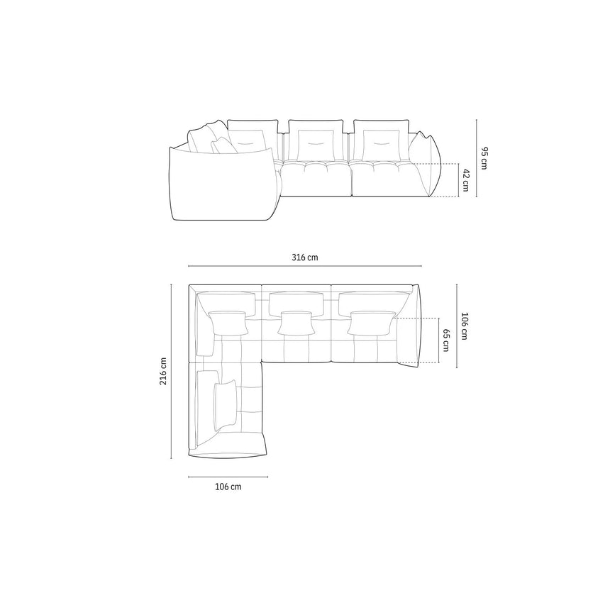 Bloom modulares 4-Sitzer Sofa mit Eckmodul Links, mit Bezug aus Samt (Casino Graphite) in Dunkelgrau, 316x216 cm – Bild 2